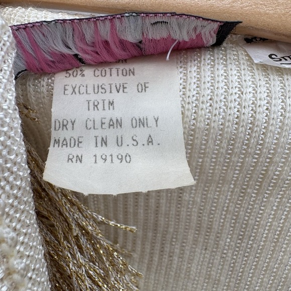 Vtg 80s Fringe Flapper T Shirt Dress Size Small V Neck Neutral Colors USA #23F - Picture 8 of 8